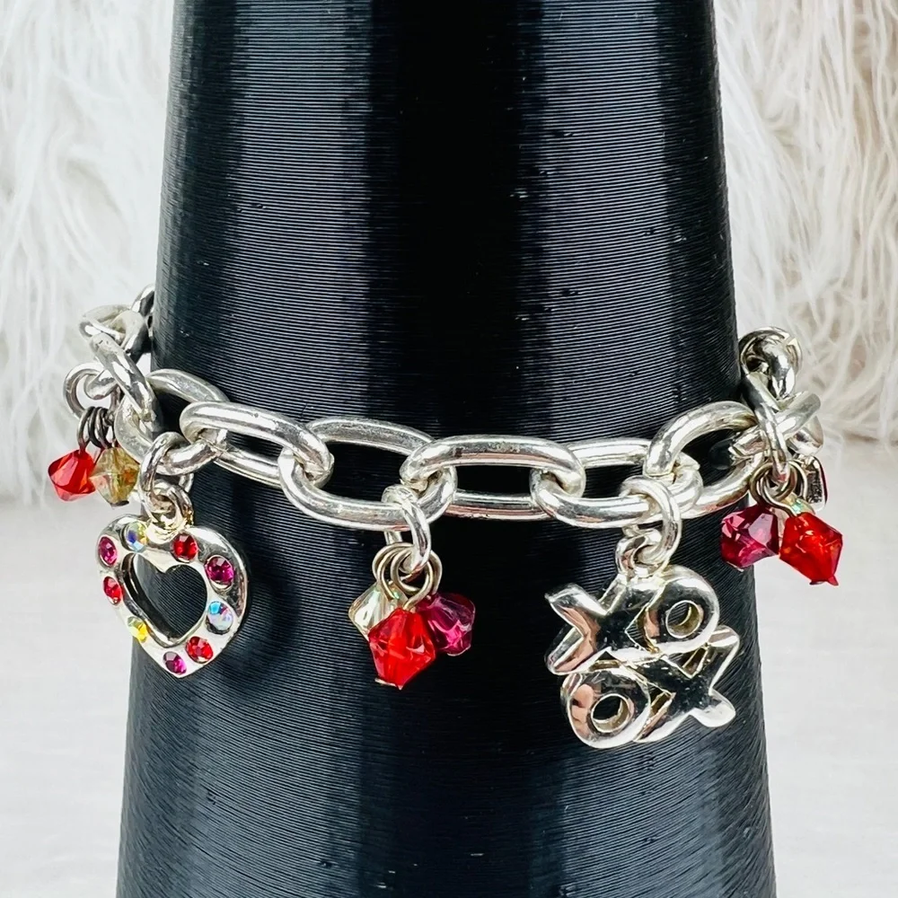 Silvertone and red charm Valentine, be mine heart small costume bracelet